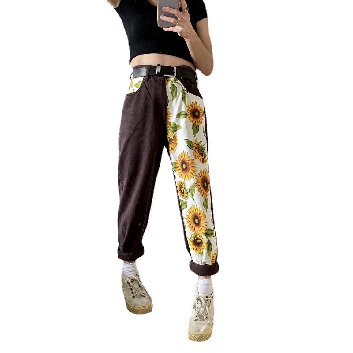 Casual Floral Print Demin Loose Pants-STYLEGOING