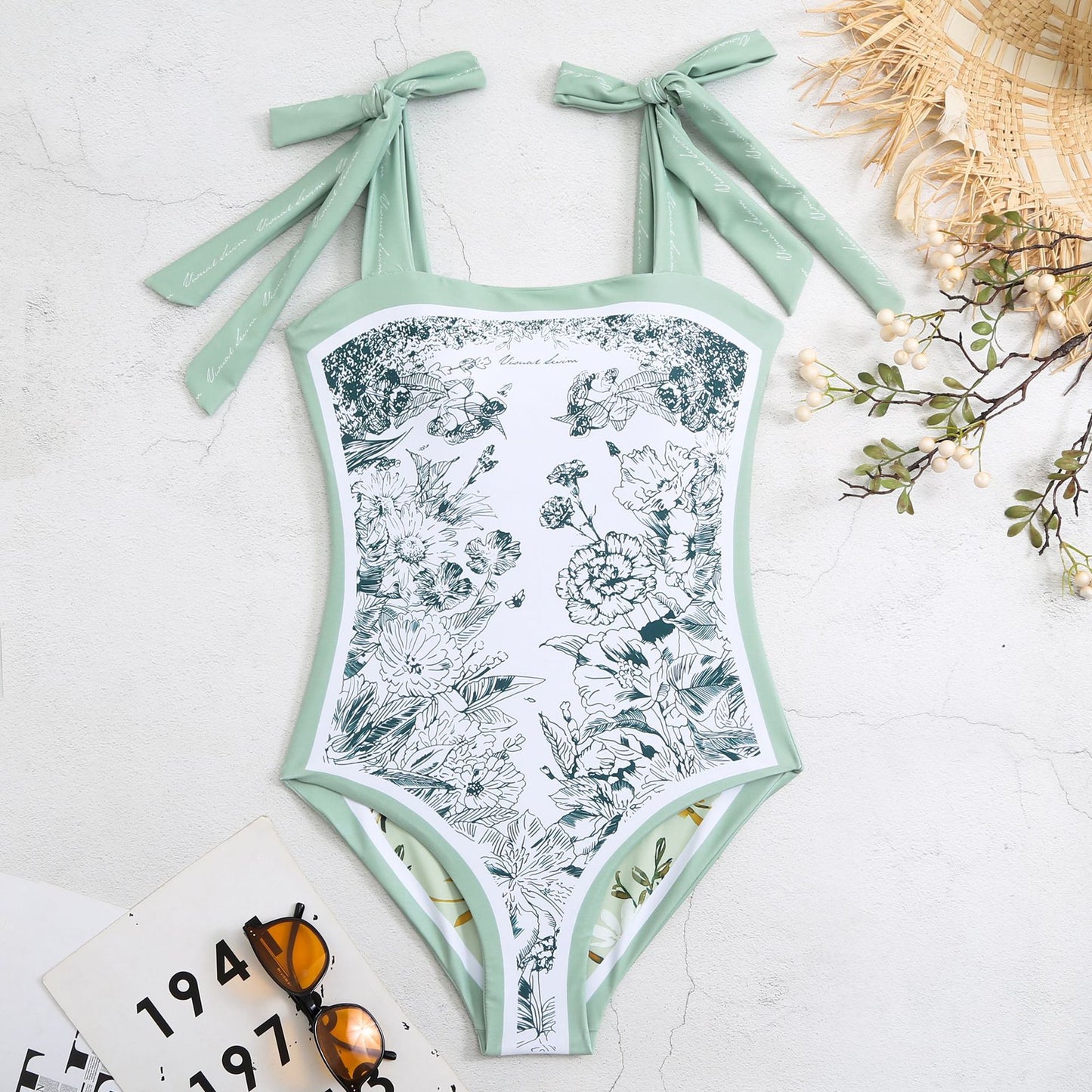 Vintage Strapless Floral Print Women Swimsuits