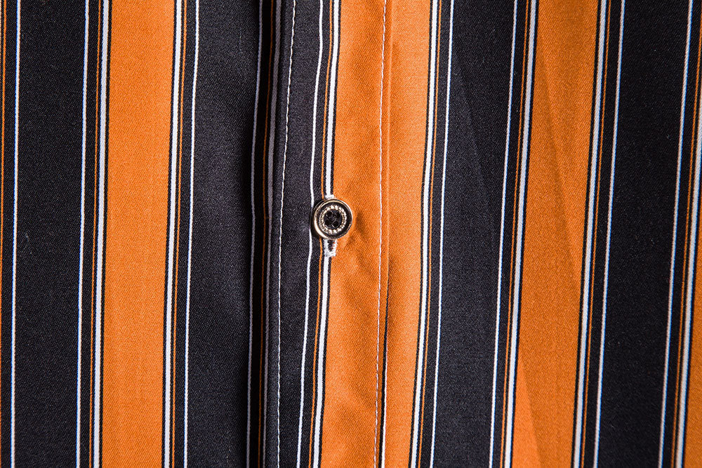 Orange and Black Striped Casual Short Sleeves Shirts for Men