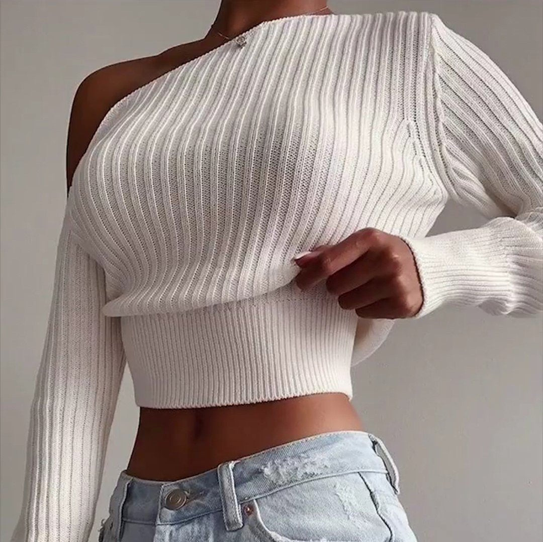 Women One Shoulder Sexy Knitting Sweaters