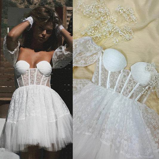 Sexy Off The Shoulder Mini Princess White Dresses