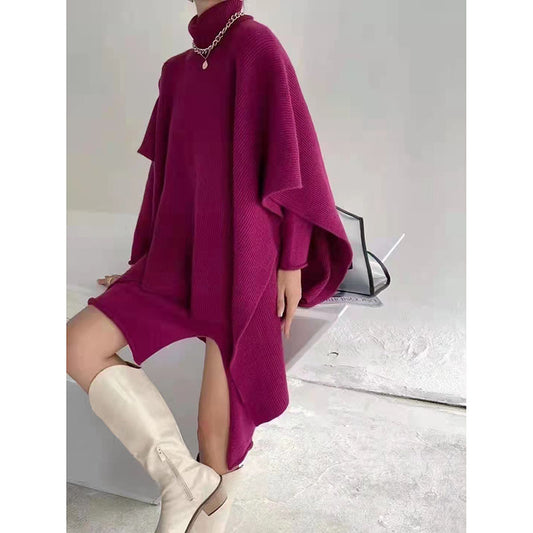Casual High Neck Knitting Capes & Long Sweaters