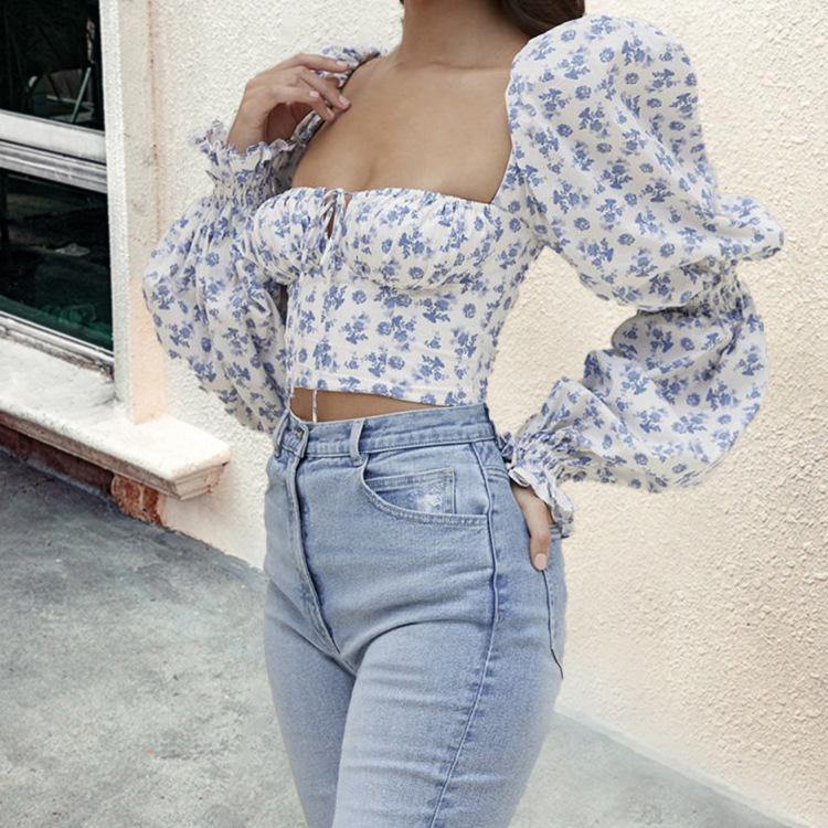 Square Neckline Midriff Baring Blouses-STYLEGOING