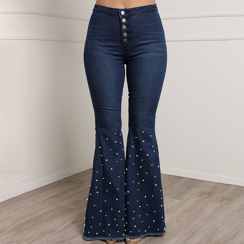 Casual Beaded Women Trumpet Jeans