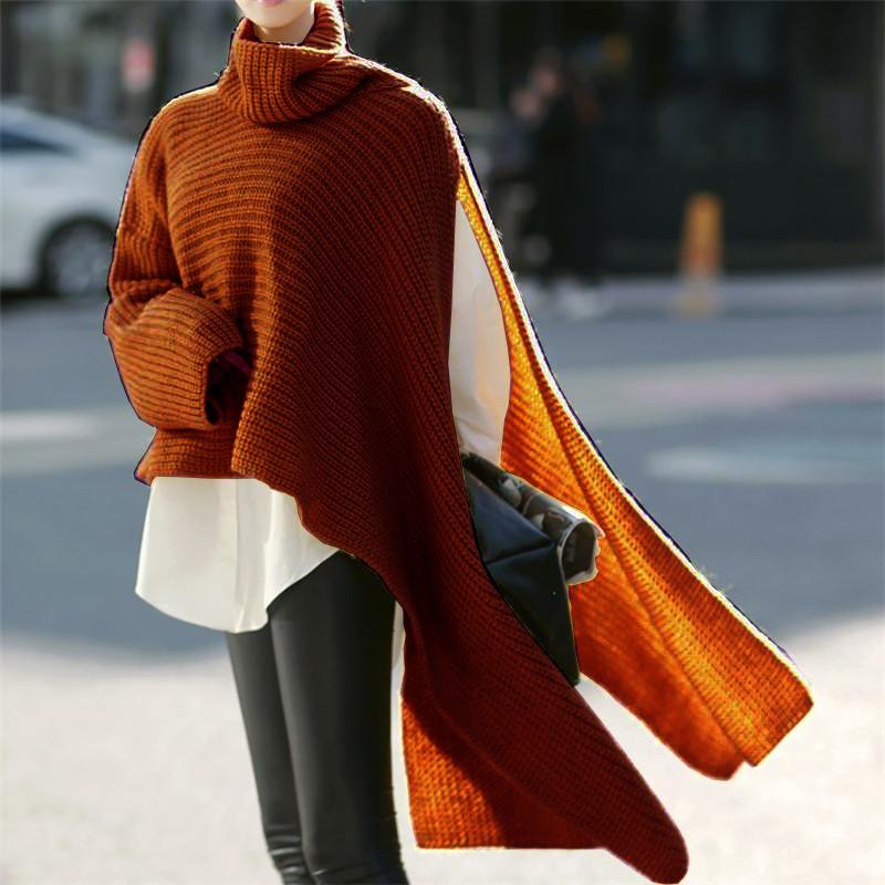 Women High Neck Long Sleeves Knitting Pullover Coats-Brick Red-S-Free Shipping at meselling99