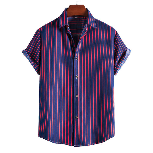 Leisure Purple Striped Summer Short Sleeves Shirts for Men