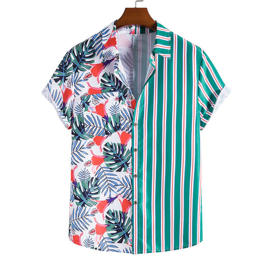Striped Print Summer Green T Shirts for Men