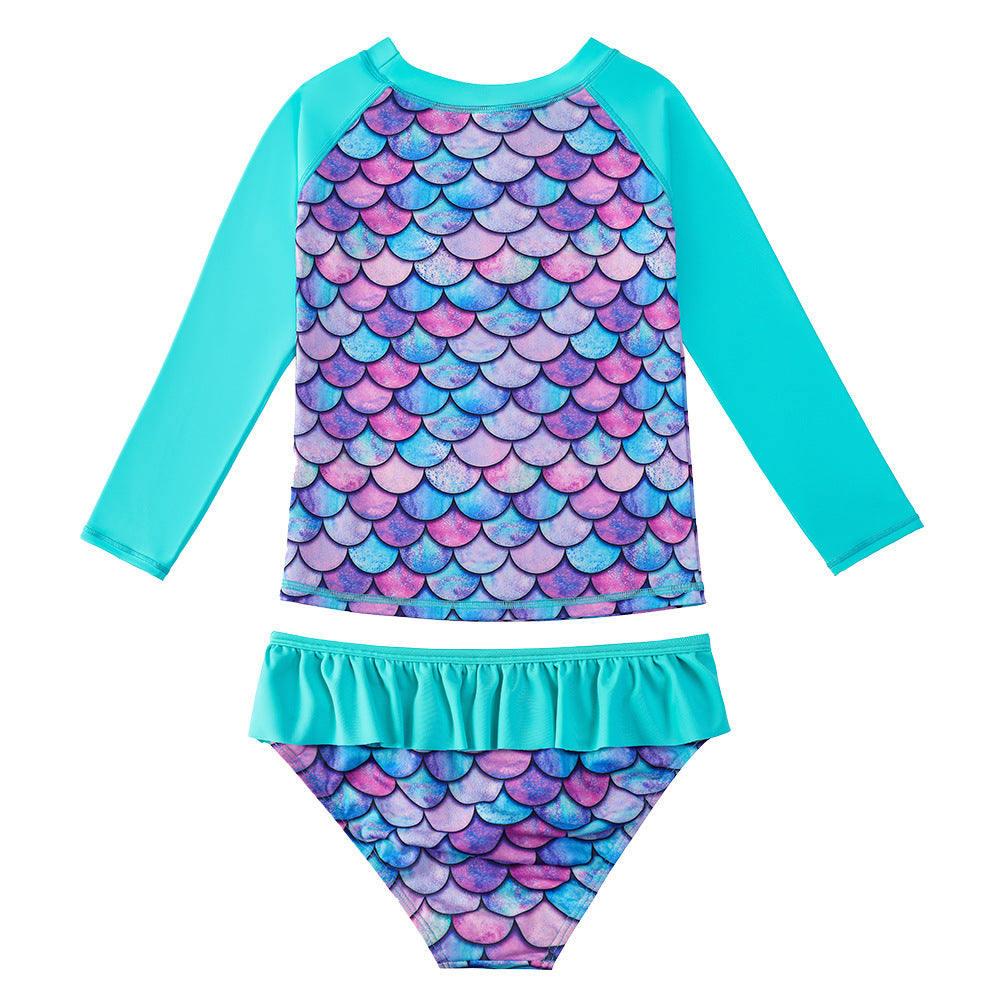 3D Fish Scale Design Two Pieces Swimsuits for Girls