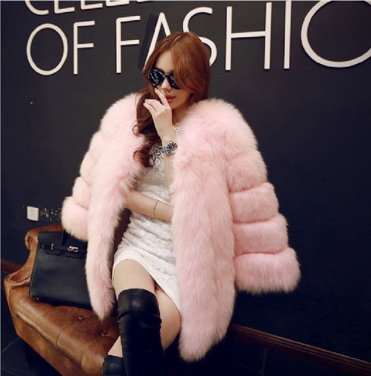 Artificial Fox Fur Women Winter Overcoat