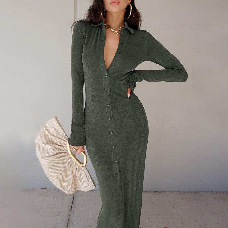 Sexy High Waist Knitting Long Sleeves Split Long Dresses-Light Green-S-Free Shipping at meselling99