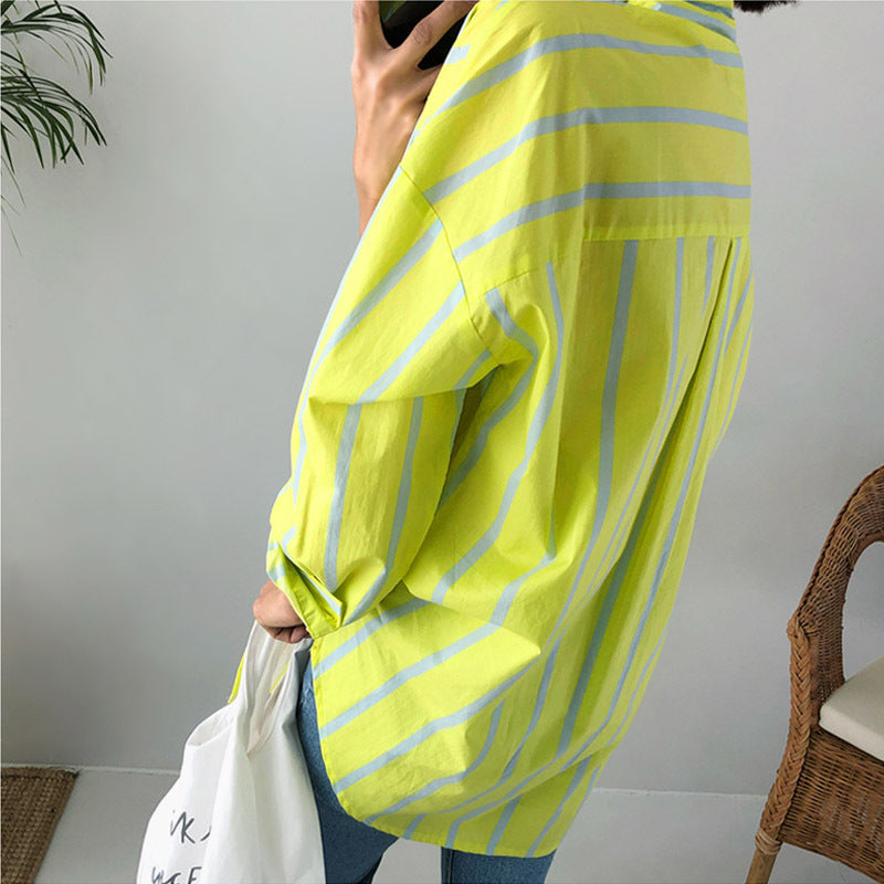 Casual Yellow Striped Long Sleeves Shirts