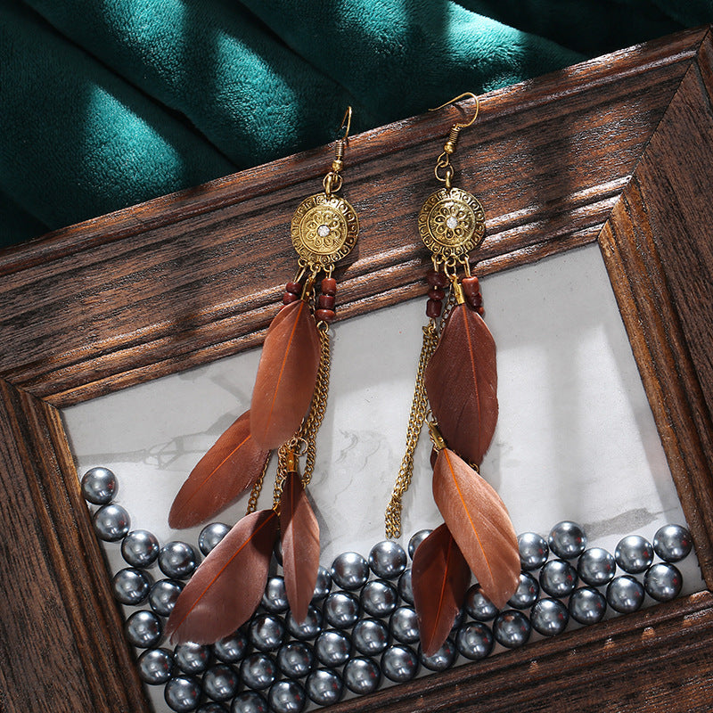 Bohemian Feather Design Women Drop Rings