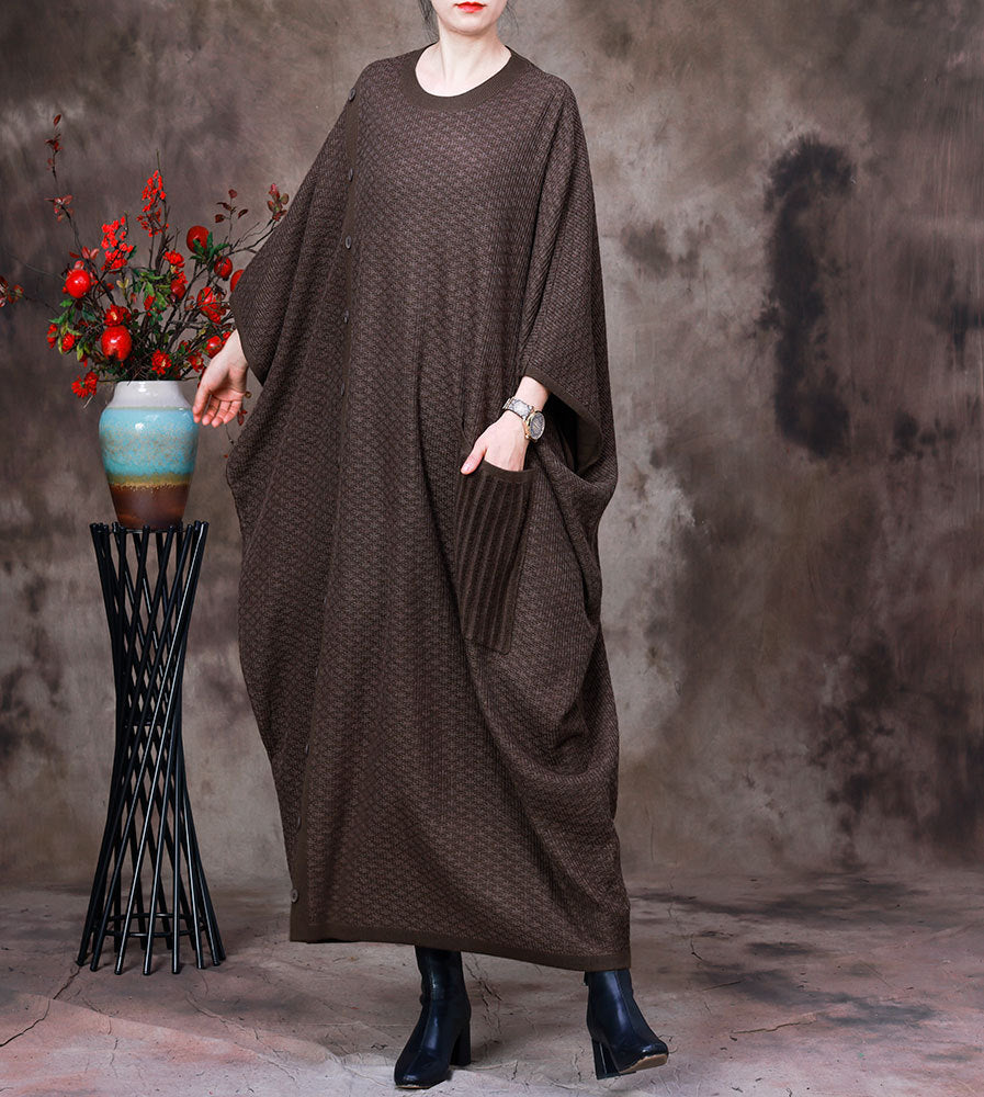 Vintage Batwing Sleeves Fall Plus Sizes Woolen Knitting Dresses