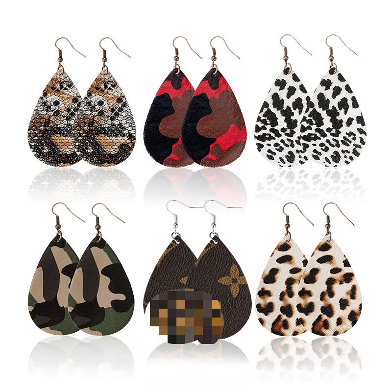Water Drop Designed Leopare Print Earrings for Women