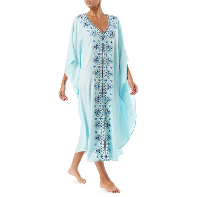 Boho Embroidery Long Romper Cover Up Dresses