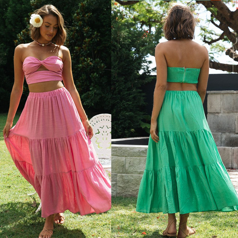 Sexy Women Strapless Tops and Skirts Suits