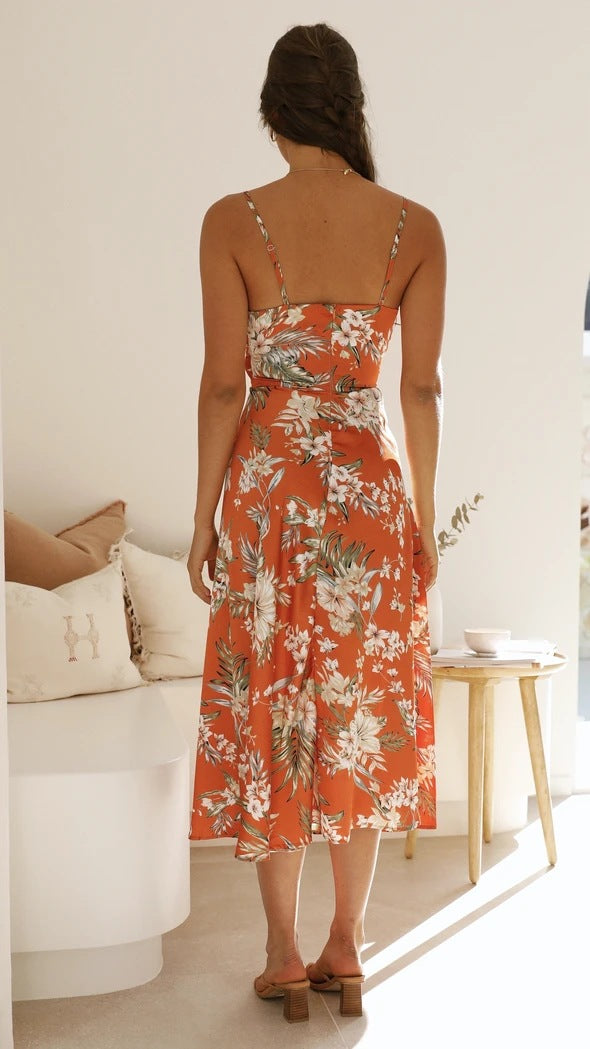 Sweety Summer Floral Print Sleeves Long Dresses