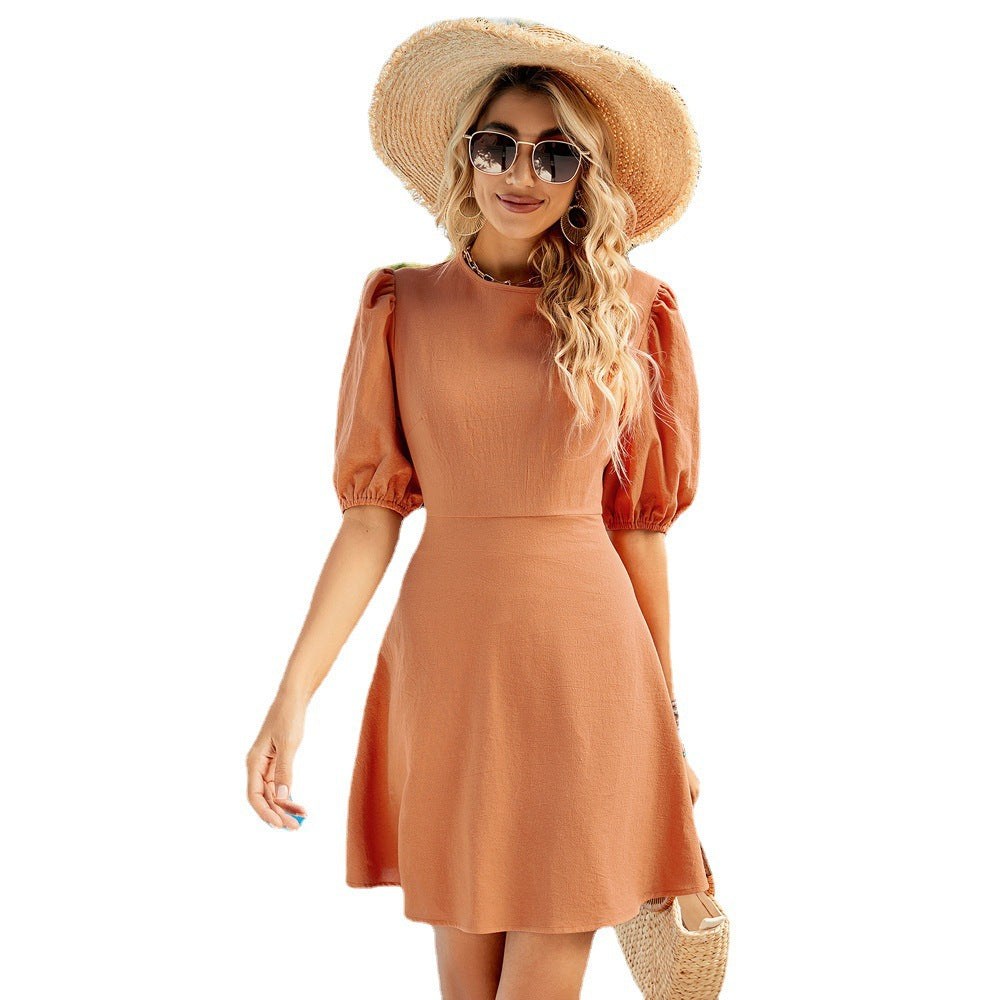 Sexy Backless Puff Sleeves Summer Daily Dresses