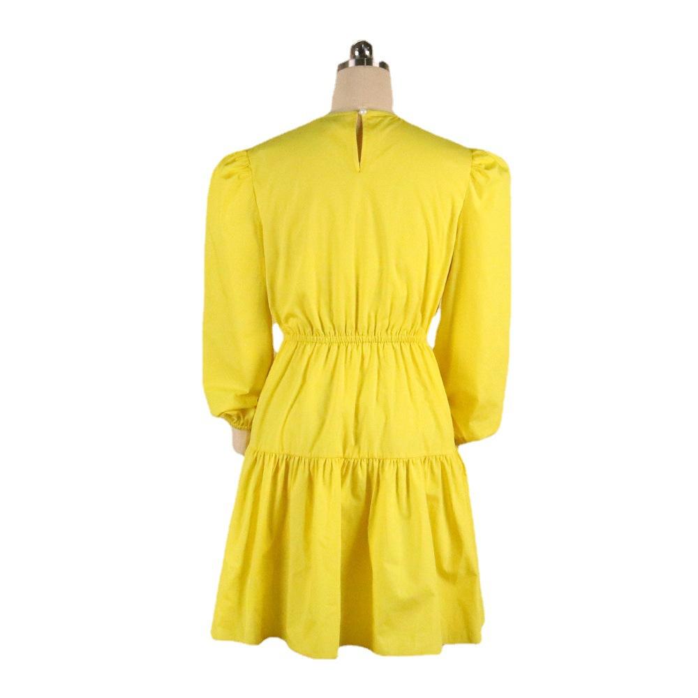 Yellow Women Ruffled Plus Sizes Short Dresses-STYLEGOING