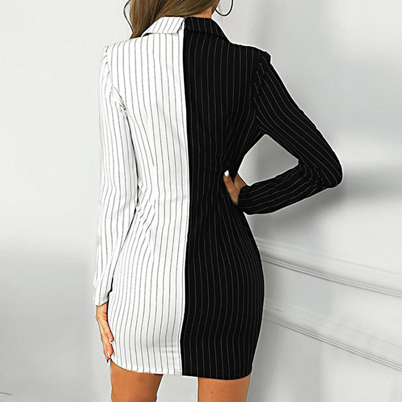 Office Lady Striped Contrast Color Mini Length Dresses