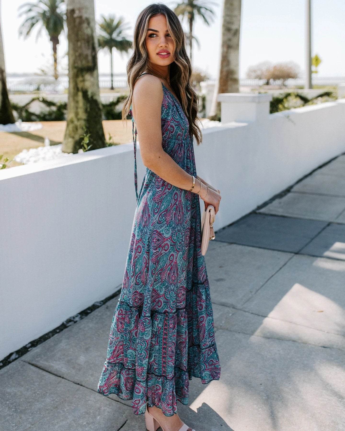 Summer V Neck Long Maxi Dresses-STYLEGOING