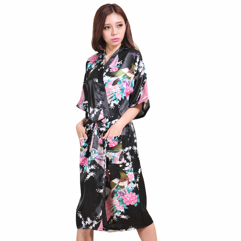 Women Peacock Design Satin Women Night Romber Gowns