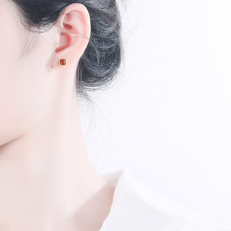 Cute Agate Serlign Sliver Earring Stud for Women