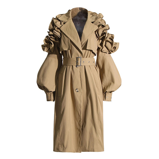 Designed Ruffled Long Sleeves Women Wind Break Coats