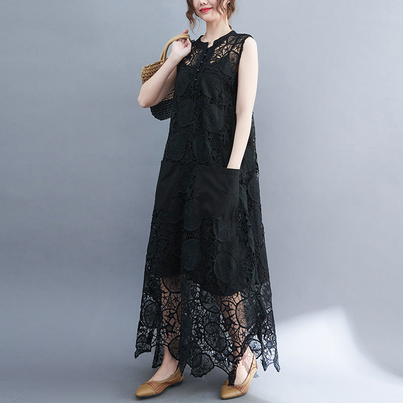Vintage Lace Embroidery Sleeveless Two Pieces Dresses