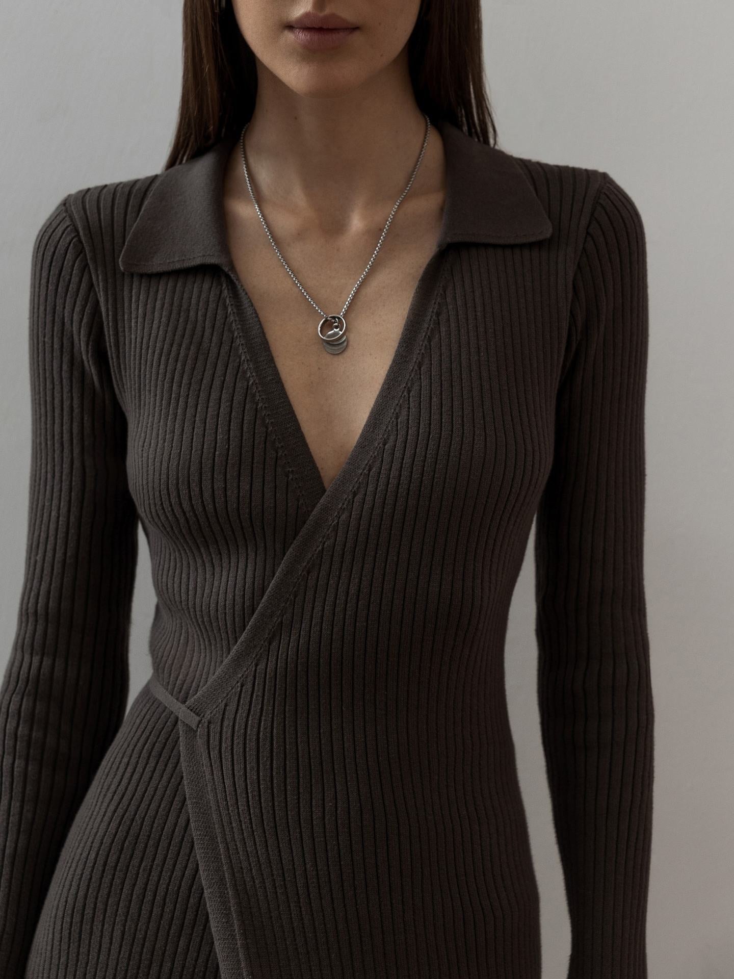 Sexy Polo Neckline Tight Knitted Dresses