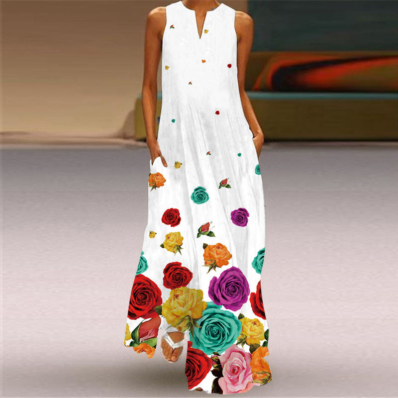 Vintage V Neck Sleeveless Long Dresses