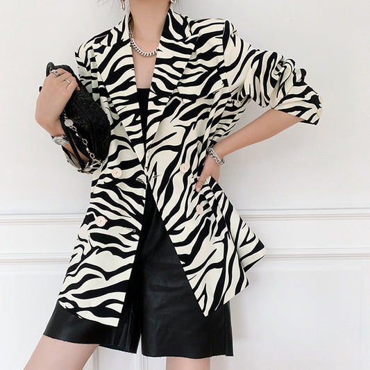 Women Zebra Print Office Lady Blazer Coats