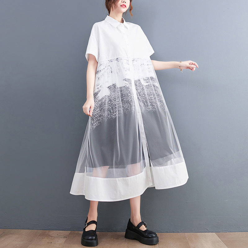 Summer Tulle Short Sleeves Plus Sizes Long Shirts Dresses