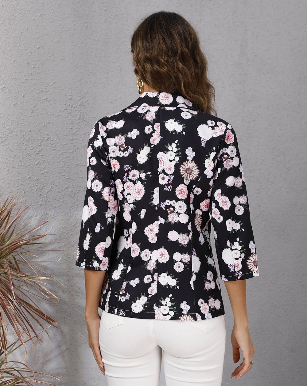 Women Floral Print Turnover Collar Fall Blazers-STYLEGOING