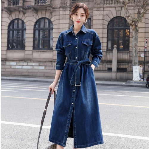 Vintage Denim Fall A Line Long Shirts Dresses