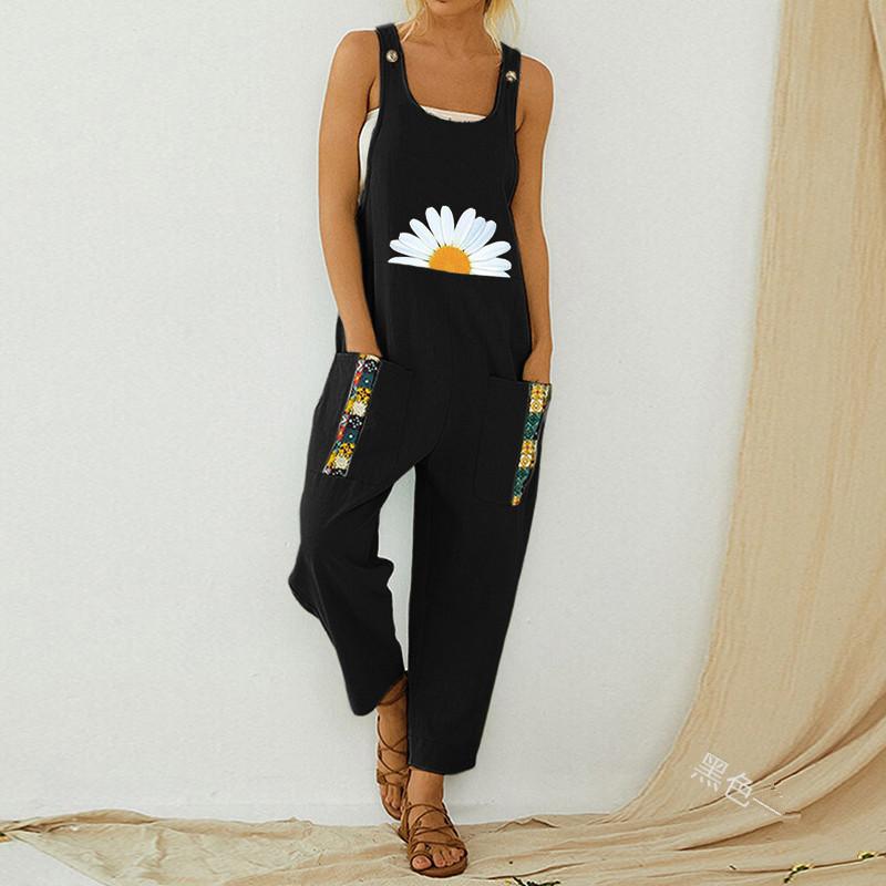 Summer Women Daisy Print Jumpsuits-STYLEGOING