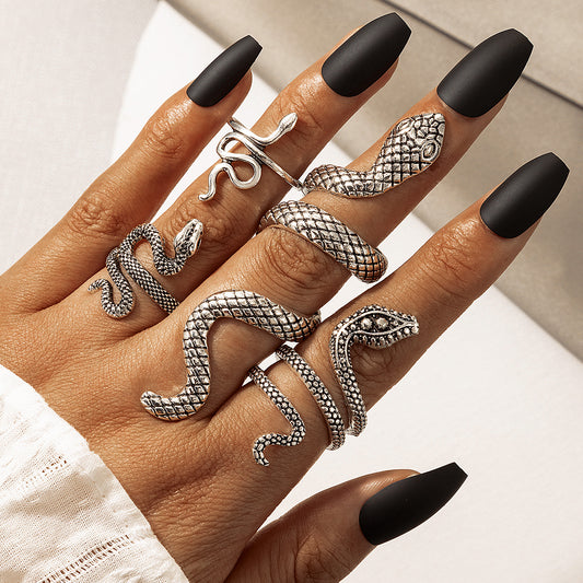 Vintage Cool Snake Shape Rings for Women 4pcs/set