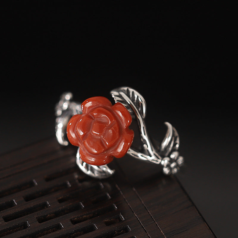 Vintage Rose&grass Design Silver Rings for Women