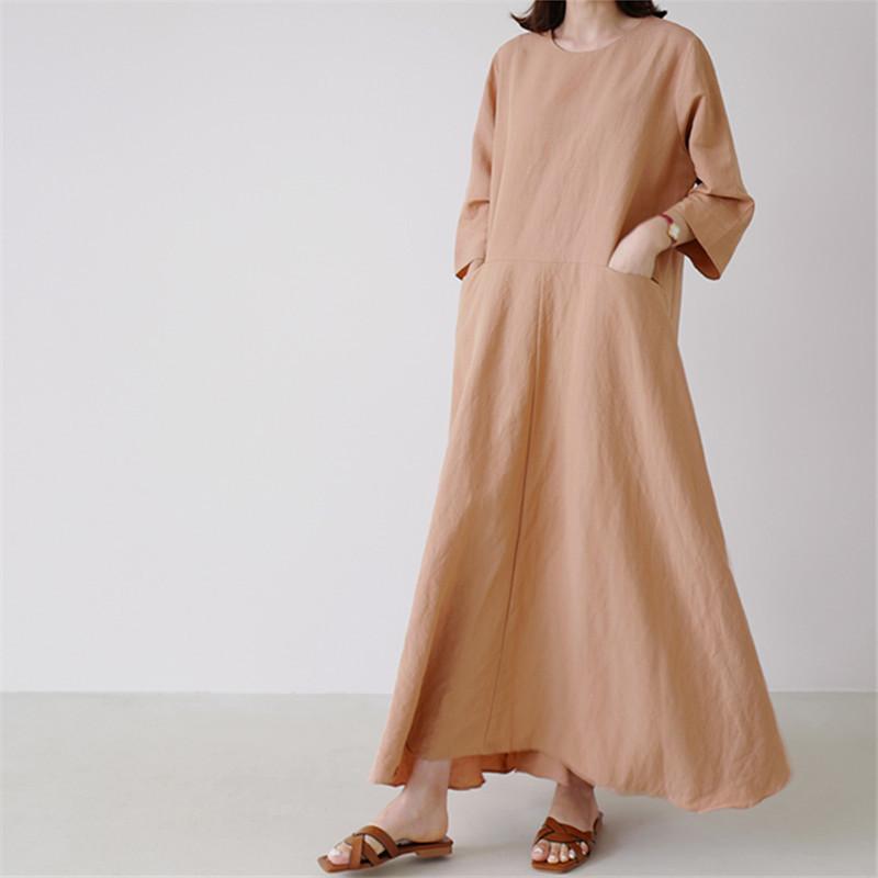 Plus Size Casual Linen A Line Long Dress-STYLEGOING