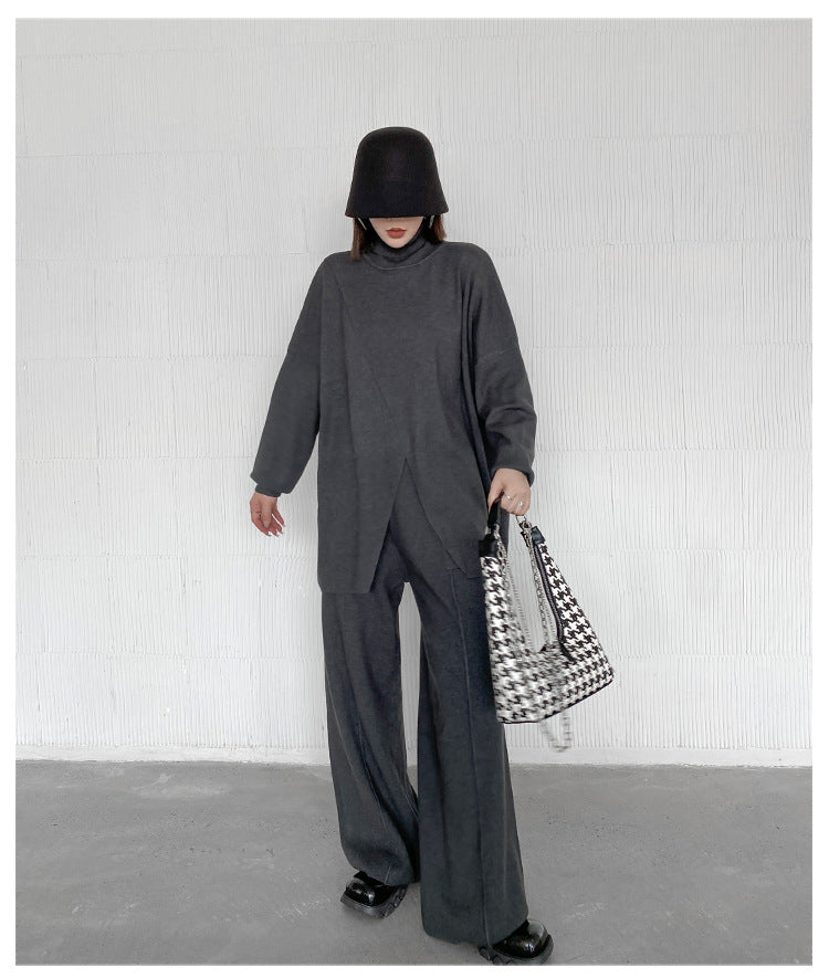 Fashion Turtleneck Sweaters and Wide Legs Pants Suits