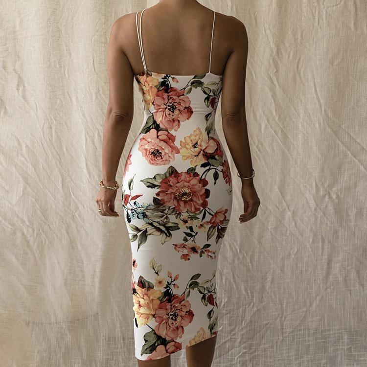 Sexy Floral Print Backless Sheath Midi Dresses-STYLEGOING