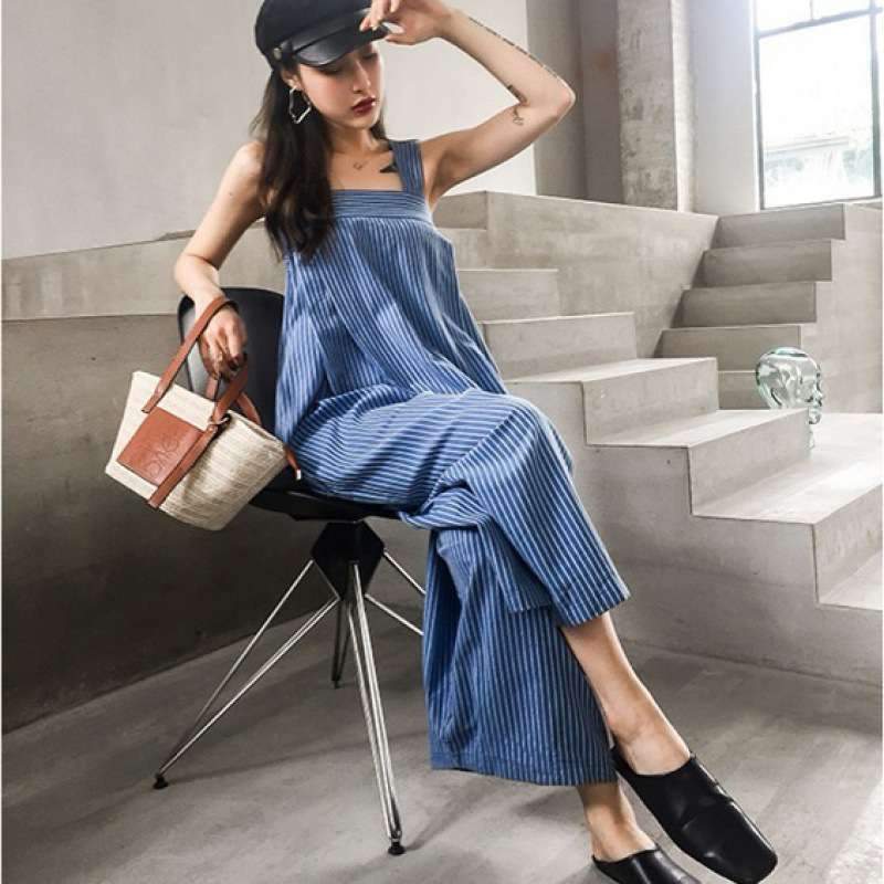 Fashion Loose High Waist Striped Leisure Jumpsuits-STYLEGOING