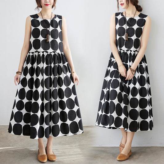 Summer Women Dot Print Midi Dresses