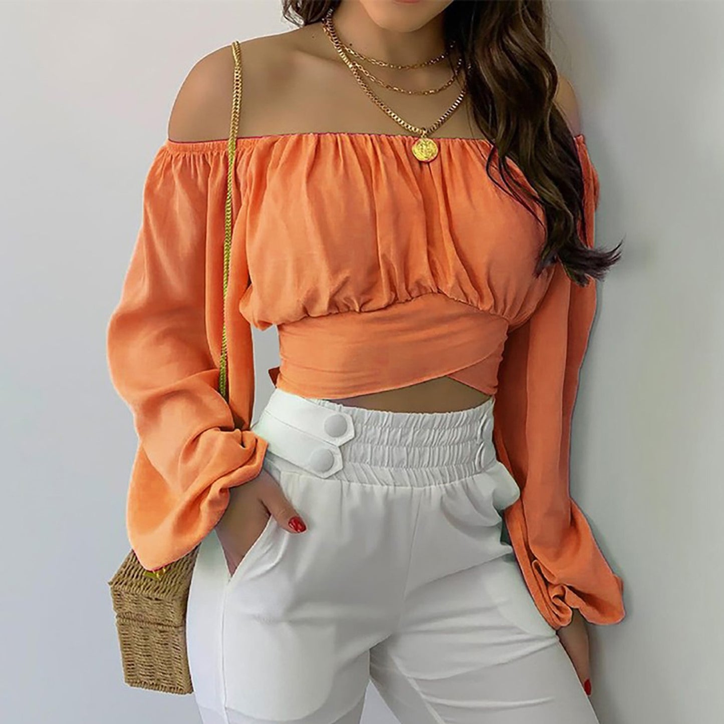 Sexy Off The Shoulder Midriff Baring Summer Short Tops