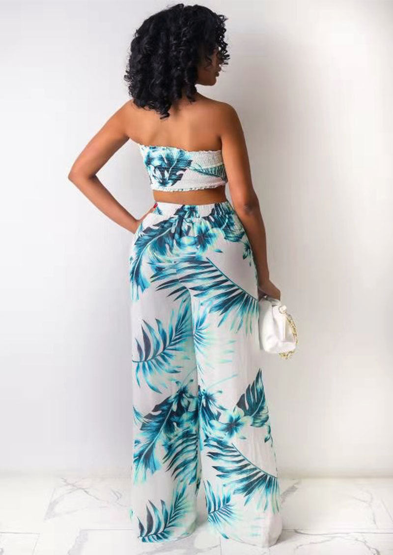 Summer Sexy Leaf Print Two Pieces Suits