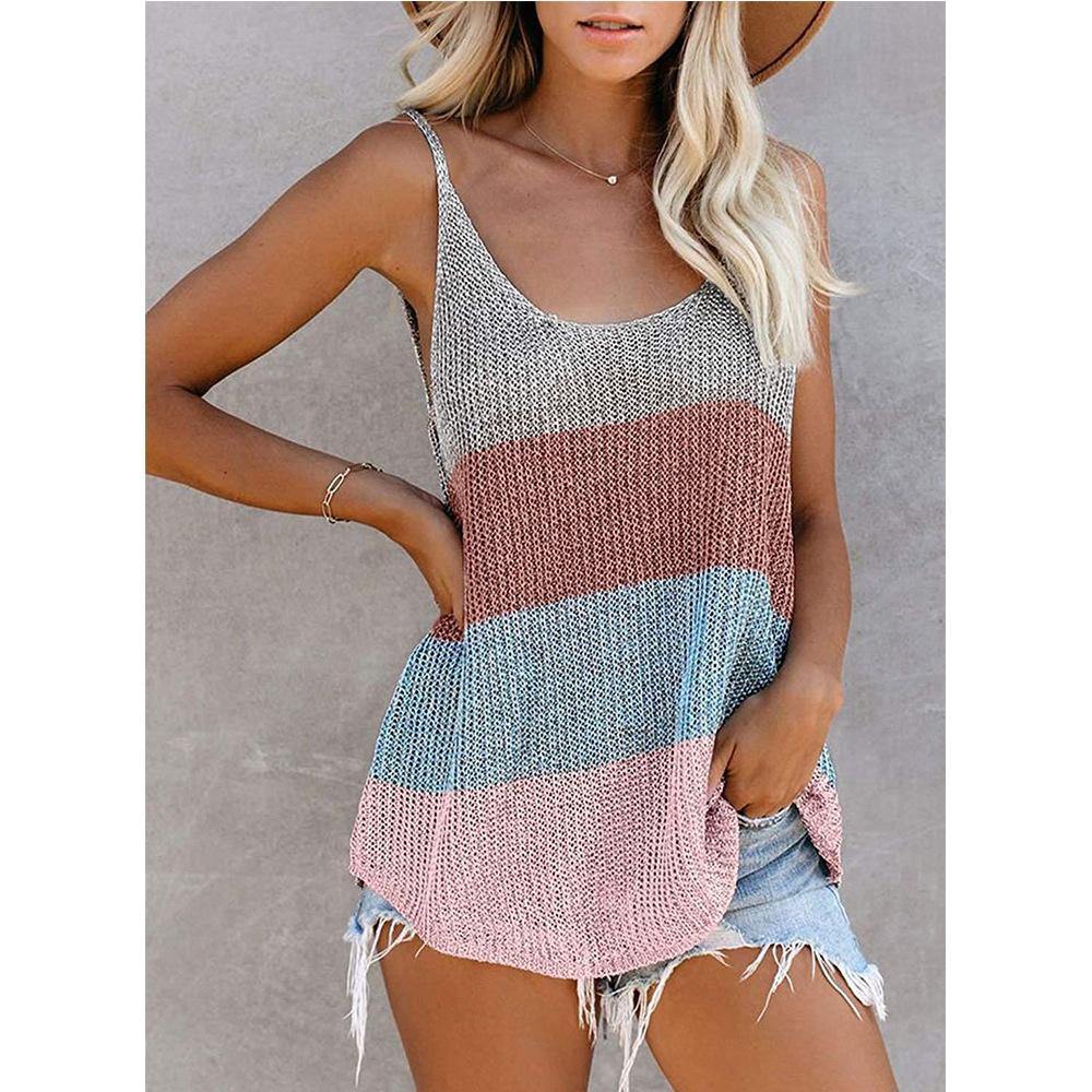 Women Summer Knitting Loose Striped Crop Tops-STYLEGOING