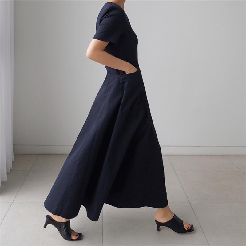 Women Short Sleeves Pocket V Neck Long Maxi Dresses-STYLEGOING