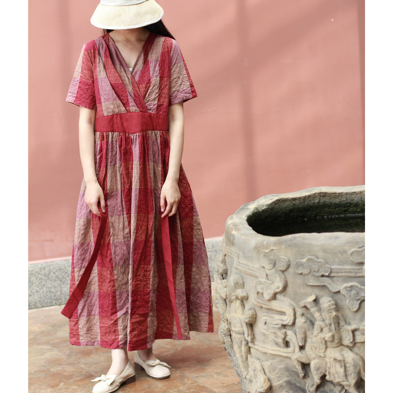 Summer Linen Vintage V Neck Long Maxi Dresses