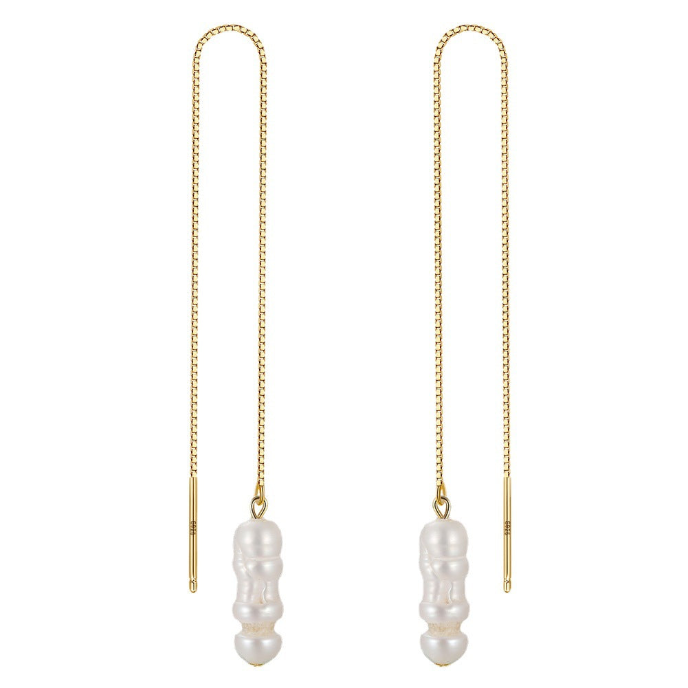 Fresh Water Pearl Gold Plated Sterling Silver Drop Earrings