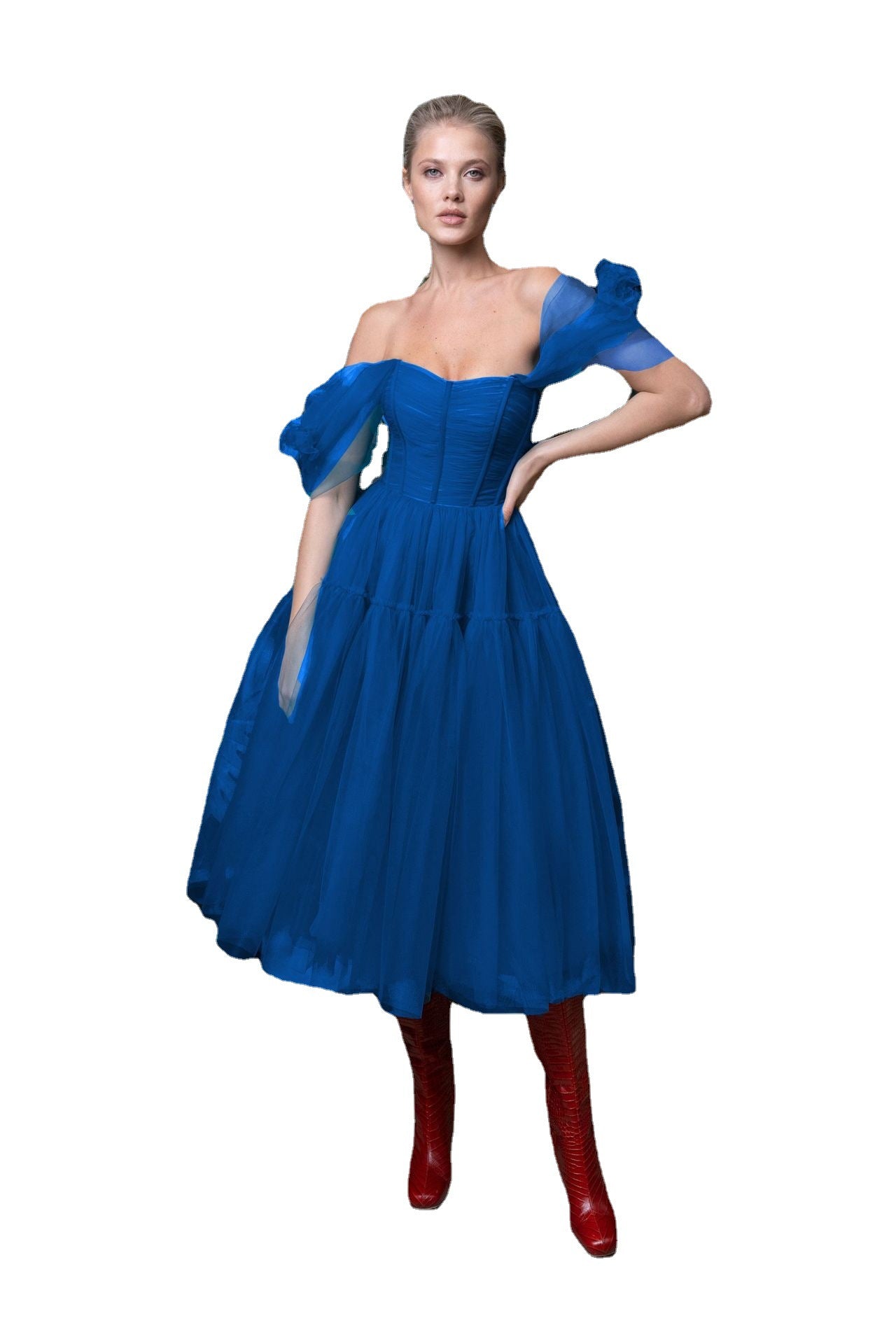 Blue Off The Shoulder Tulle Princess Dresses
